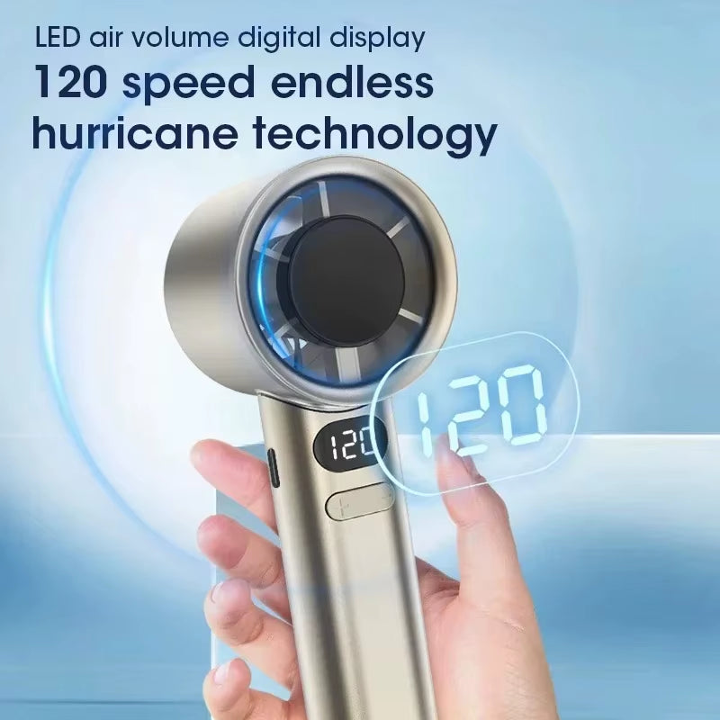 Mini Handheld Fan Mute Handheld Fan 4 Speeds Adjustment Air Calculating Fan with Power Display Portable Handheld Fan