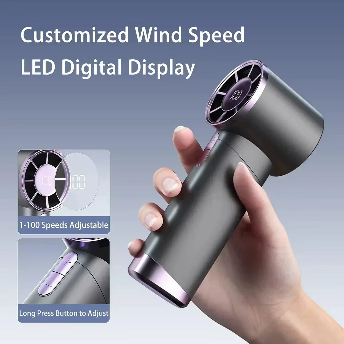 Mini Handheld Fan with Power Display Portable Air Calculating Fan Personal Highspeed Fan Rechargeable Mute Handheld Fan