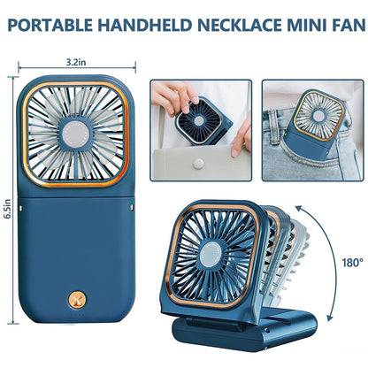 Portable USB Rechargeable Mini Quiet Handheld Fan with Neck Lanyard, Phone Holder, Handheld Fan, Desk Fan, Neck Fan, 3 Speed Adjustable Fan