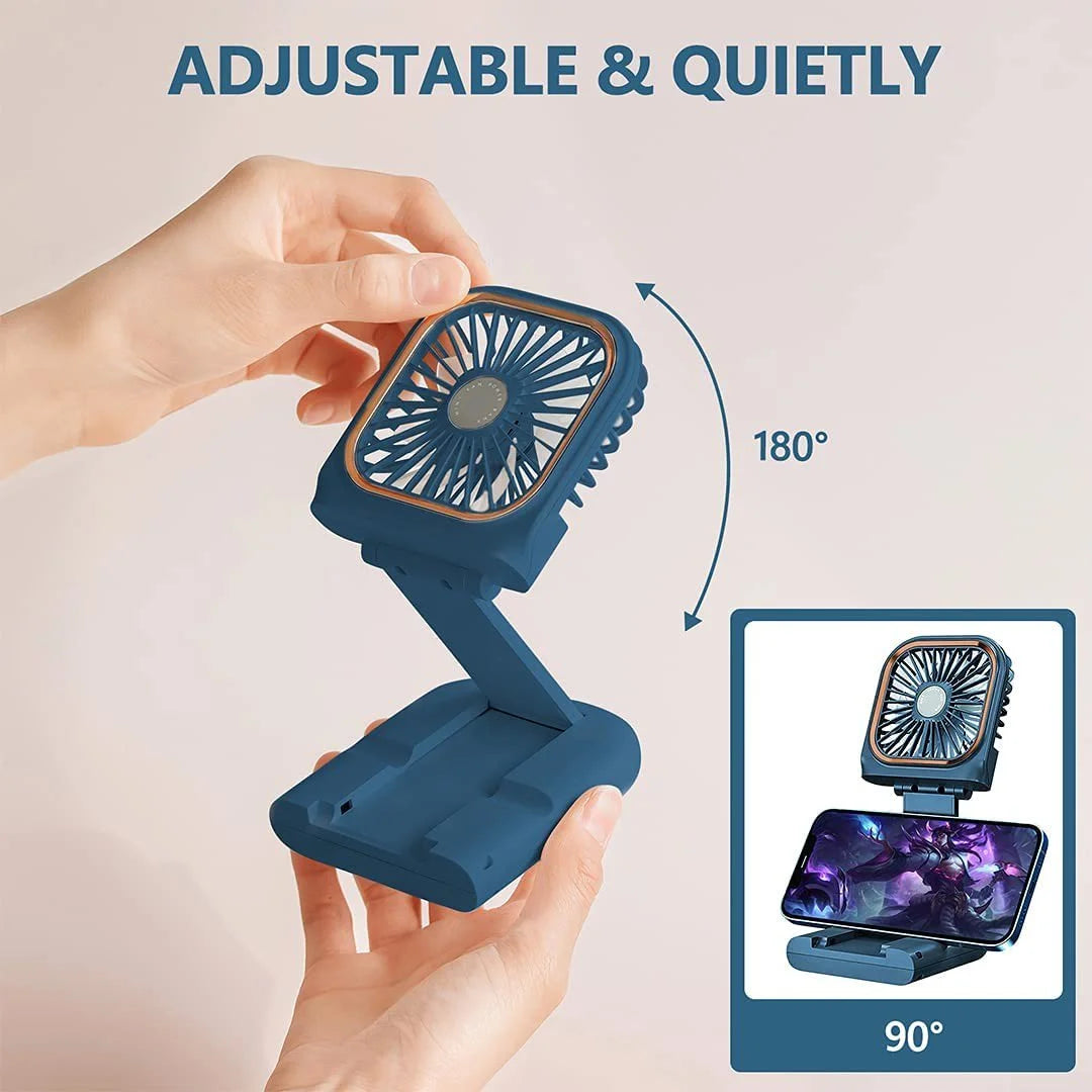 Portable USB Rechargeable Mini Quiet Handheld Fan with Neck Lanyard, Phone Holder, Handheld Fan, Desk Fan, Neck Fan, 3 Speed Adjustable Fan
