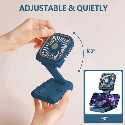 Portable USB Rechargeable Mini Quiet Handheld Fan with Neck Lanyard, Phone Holder, Handheld Fan, Desk Fan, Neck Fan, 3 Speed Adjustable Fan