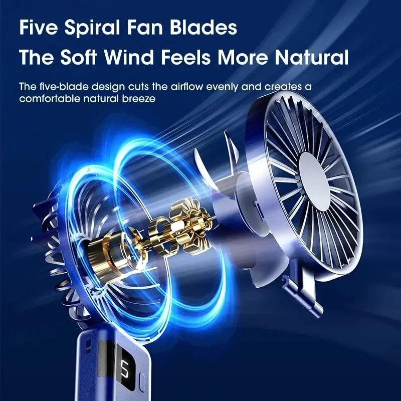 Portable Handheld Fan, USB Fan, Battery Operated Fan with Base, Digital Display, 90° Ajustable, Rechargeable Mini Fan