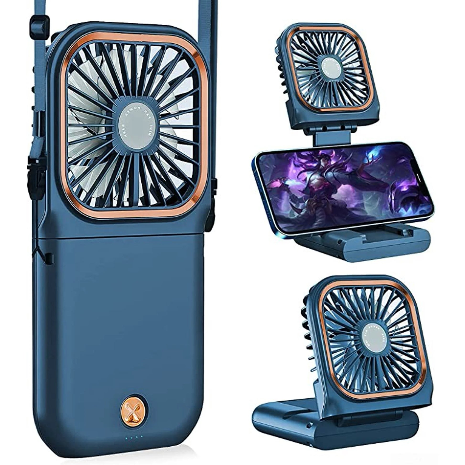 Portable USB Rechargeable Mini Quiet Handheld Fan with Neck Lanyard, Phone Holder, Handheld Fan, Desk Fan, Neck Fan, 3 Speed Adjustable Fan