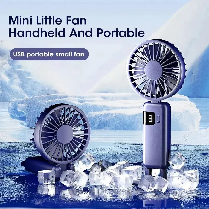Portable Handheld Fan, USB Fan, Battery Operated Fan with Base, Digital Display, 90° Ajustable, Rechargeable Mini Fan