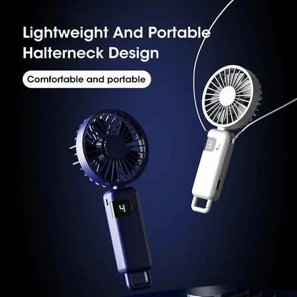 Portable Handheld Fan, USB Fan, Battery Operated Fan with Base, Digital Display, 90° Ajustable, Rechargeable Mini Fan