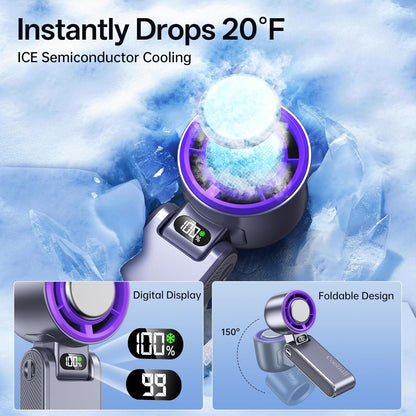Handheld Portable Fan with Turbo Cooling - Hand Held Fan Rechargeable, 1-199 Speeds, up to 12Hrs Battery Life, Powerful Mini Personal Fan for Travel, Outdoor, Beach & Makeup