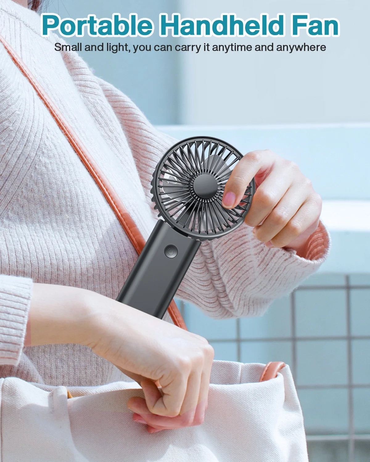 Portable Handheld Mini Fan, Neck Fan, 3000Mah Desk Fan, 180° Adjustable, 3 Speed Wind, USB Rechargeable Foldable Fan, Quiet Personal Fan with Power Bank - Black