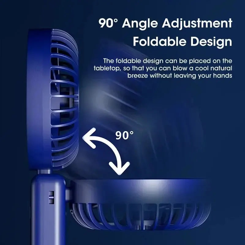 Portable Handheld Fan, USB Fan, Battery Operated Fan with Base, Digital Display, 90° Ajustable, Rechargeable Mini Fan