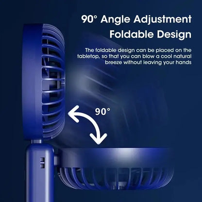 Portable Handheld Fan, USB Fan, Battery Operated Fan with Base, Digital Display, 90° Ajustable, Rechargeable Mini Fan