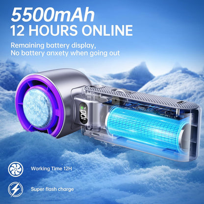Handheld Portable Fan with Turbo Cooling - Hand Held Fan Rechargeable, 1-199 Speeds, up to 12Hrs Battery Life, Powerful Mini Personal Fan for Travel, Outdoor, Beach & Makeup