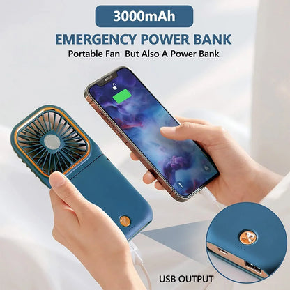 Portable USB Rechargeable Mini Quiet Handheld Fan with Neck Lanyard, Phone Holder, Handheld Fan, Desk Fan, Neck Fan, 3 Speed Adjustable Fan