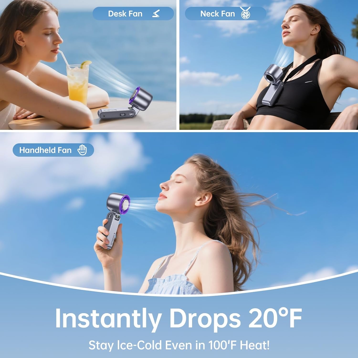 Handheld Portable Fan with Turbo Cooling - Hand Held Fan Rechargeable, 1-199 Speeds, up to 12Hrs Battery Life, Powerful Mini Personal Fan for Travel, Outdoor, Beach & Makeup