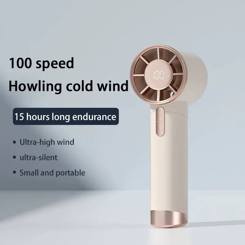 Mini Handheld Fan with Power Display Portable Air Calculating Fan Personal Highspeed Fan Rechargeable Mute Handheld Fan